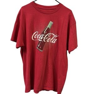 Coca Cola Vintage Bottle Print Short Sleeve Red White Graphic Tee Shirt XL